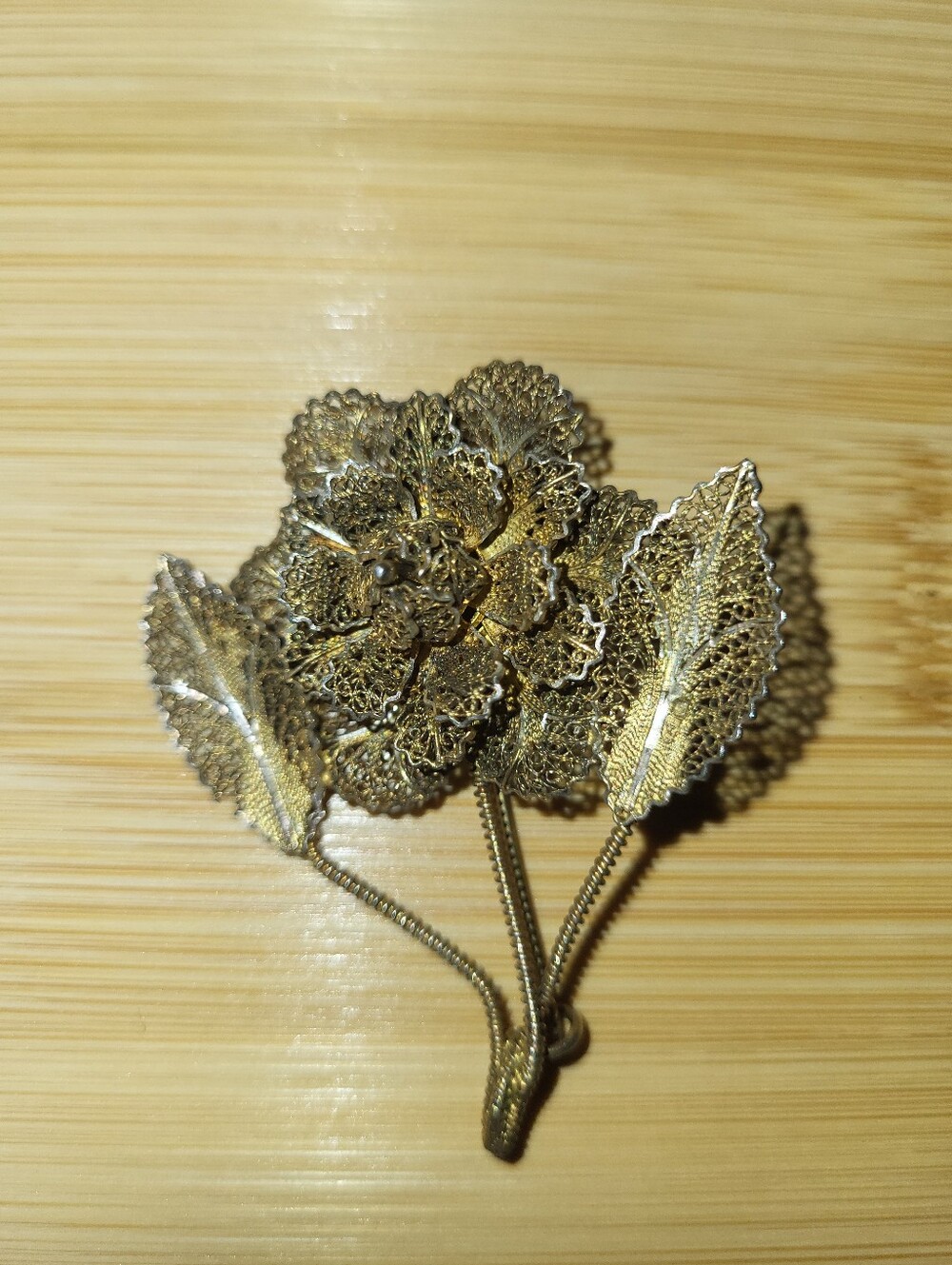 Vintage Gold Over Sterling Silver Filigree Flower Brooch - Women's Accessory